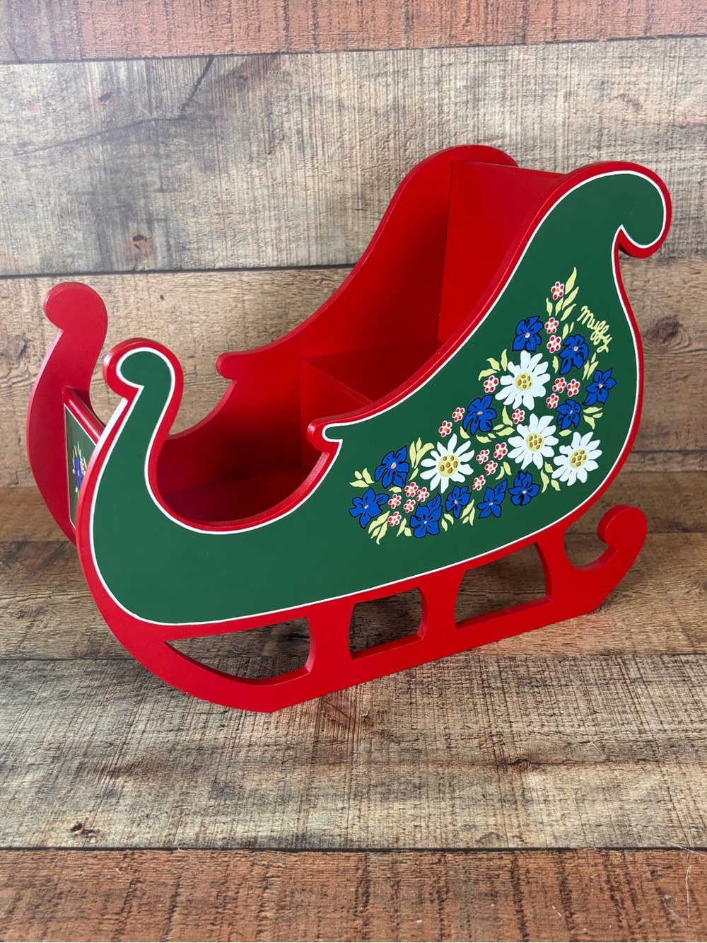 Vintage Muffy VanderBear Highland Fling Alpine Red Sleigh with Flowers For Doll